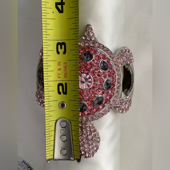 Turtle Fashion Pink Rhinestone Dressy Party Bangle Hinged Clamper Bracelet - Picture 10 of 12